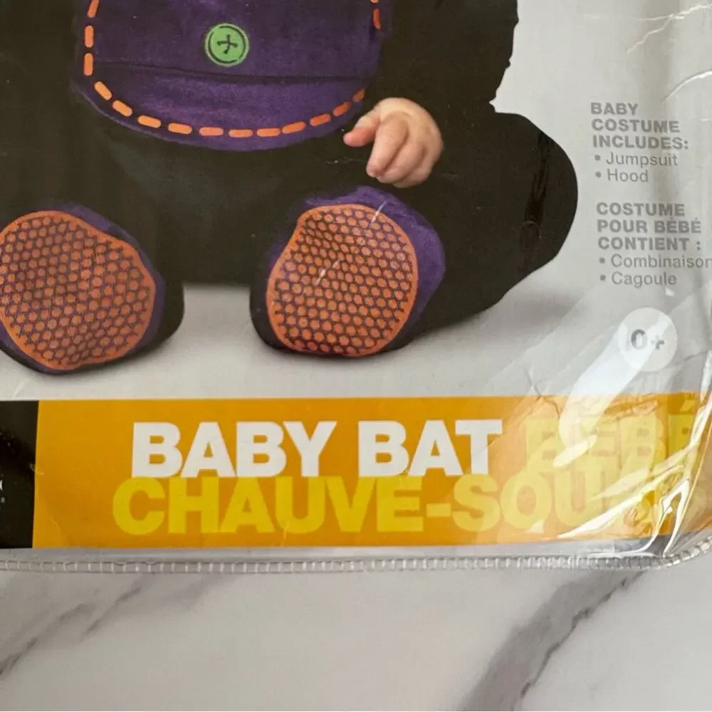 Baby Bat Halloween Costume Infant XS 0–6 Months Black Purple Jumpsuit Hood